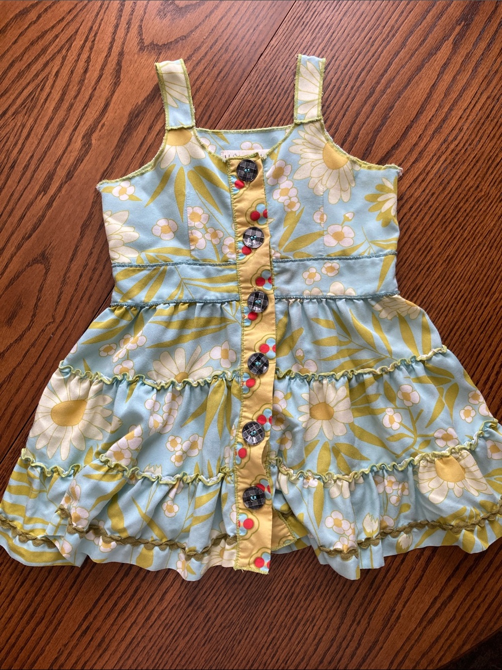 Matilda Jane Light Blue Floral Tiered Dress with Yellow Trim